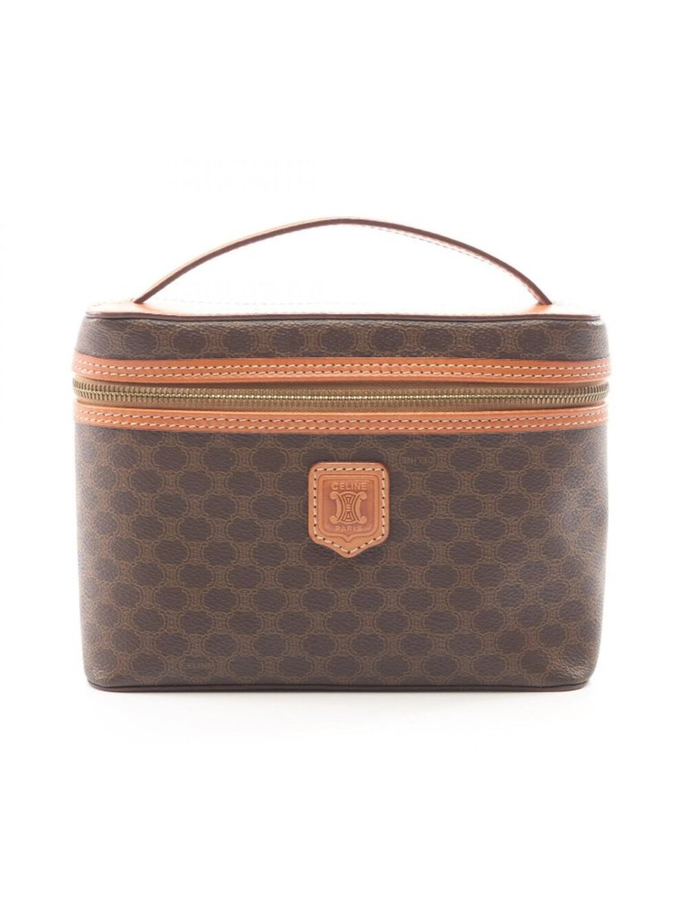Celine Handbag Macadam Dark Brown Natural Canvas Leather Vanity